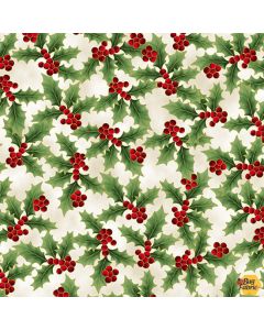 Holiday Wishes: Holly Berries Natural/Gold -- Hoffman Fabrics u7770-20g