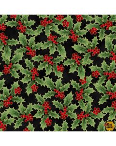Holiday Wishes: Holly Berries Black/Gold -- Hoffman Fabrics u7770-4g