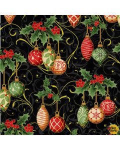Holiday Wishes: Ornaments Black/Gold -- Hoffman Fabrics u7771-4g