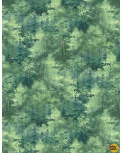 A New Adventure: Packed Trees Green -- Wilmington Prints 10140-774 - 2 yards 19" remaining
