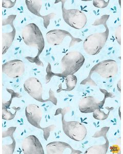 Whaley Loved: Whale Toss Light Blue -- Wilmington Prints 17054-490 -- 2 yards 13" remaining