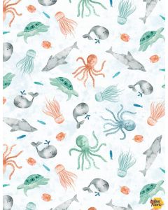 Whaley Loved: Sea Critters White -- Wilmington Prints 17055-178 
