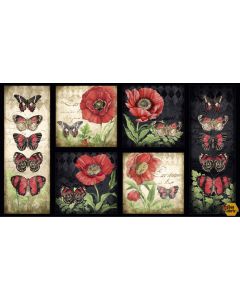 Harlequin Poppies: Poppy & Butterfly Craft Panel (2/3 yard) -- Wilmington Prints 39627-913