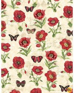Harlequin Poppies: Poppies & Butterflies Cream -- Wilmington Prints 39630-137 