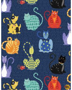 Feeline Good: Large Cats Navy -- Wilmington Prints 84447-454