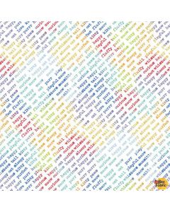 Feeline Good: Diagonal Words White Multi -- Wilmington Prints 84451-134