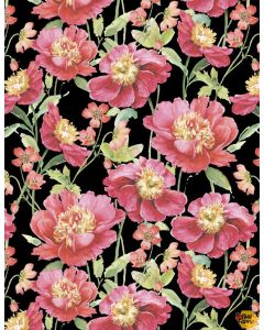Pink Garden: Packed Floral Black -- Wilmington Prints 86470-937 -- 2 yards 1" + FQ remaining