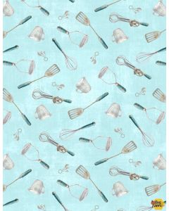Homemade Happiness: Kitchen Utensils Light Teal -- Wilmington Prints 89227-424 - 27" remaining