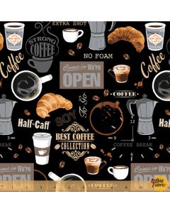 Coffee Shop: Coffee Break Black -- Windham Fabrics 52259-2