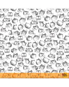 Purrfect Day: Cat Faces White -- Windham Fabrics 52374-1