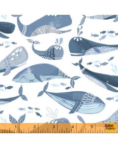 Cubby Bear Flannel: Whale, Hello There White -- Windham Fabrics 52380-1
