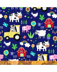 Farm Friends: Life on the Farm Blue -- Windham Fabrics 52612-2