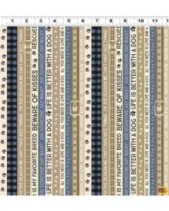 A Dog's Life: Dog Collar Word Stripe Khaki -- Clothworks y3364-12 -- 1 yard 6" remaining