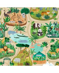 Ticket to the Zoo: Trail Map Dark Butter  -- Clothworks Fabrics y3528-60