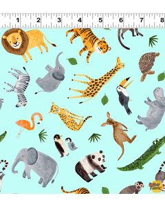 Ticket to the Zoo: Animals Aqua -- Clothworks Fabrics y3529-33