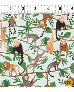 Ticket to the Zoo: Monkeys Light Turquoise -- Clothworks Fabrics y3530-100