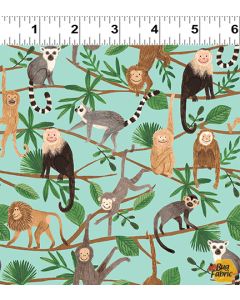 Ticket to the Zoo: Monkeys Turquoise -- Clothworks Fabrics y3530-101