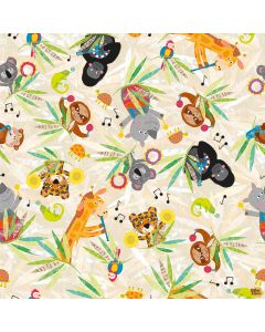 Jungle Drums: Tossed Animals Light Khaki -- Clothworks Textiles y3736-11