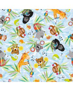 Jungle Drums: Tossed Animals Light Denim -- Clothworks Textiles y3736-87