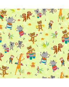 Jungle Drums: Baby Animals Light Lime -- Clothworks Textiles y3737-17