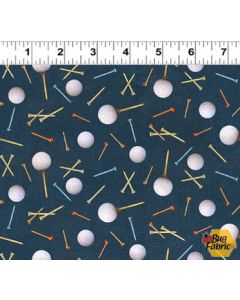 Fore! Golf Balls & Tees Navy Blue -- Clothworks Textiles y3750-53