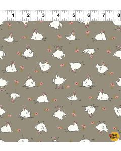 Cluck Cluck Bloom: Chickens Taupe -- Clothworks y3792-62 