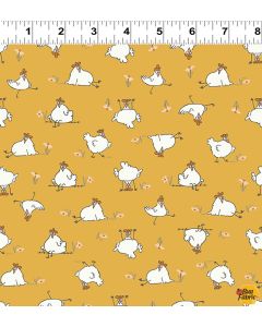 Cluck Cluck Bloom: Chickens Gold-- Clothworks y3792-68 