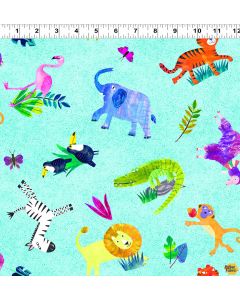 Colorama: Zoo Animals Turquoise -- Clothworks Textiles y3804-101 