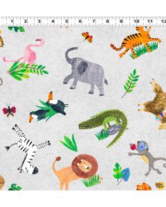 Colorama: Zoo Animals Mist Gray -- Clothworks Textiles y3804-116 